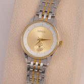 Two Tone Silver Chain Womans Watch Golden Dial